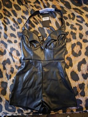 Killstar Black Faux Leather Halter Romper